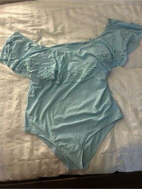Chic Soul Light Blue One-Shoulder Ruffle One-Piece Swimsuit